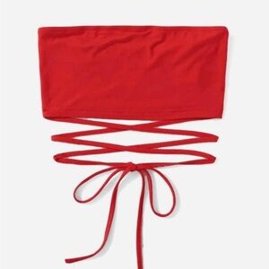 Red Crisscross Tied crop tube top